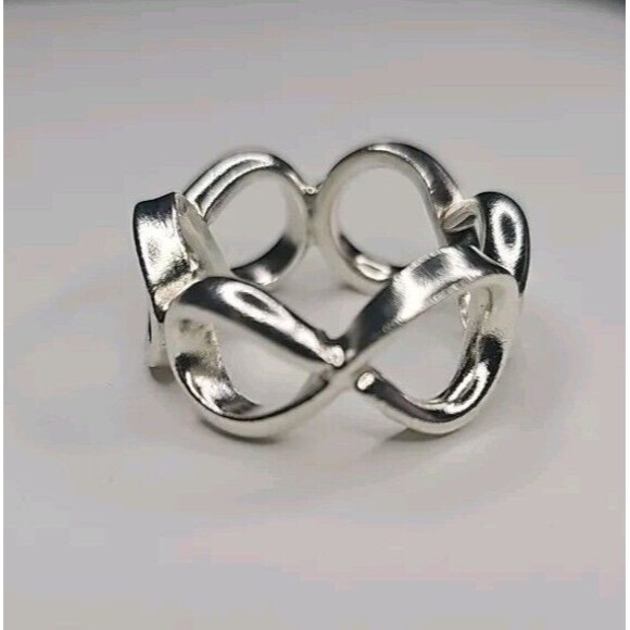 925 Silver Infinity Ring Size 9 Loops Circles Chunky Mens Woman's Fashion Ring - Picture 4 of 5